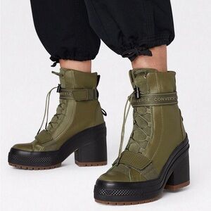 Converse Women's Olive Lace-Up Boots with Black Heel